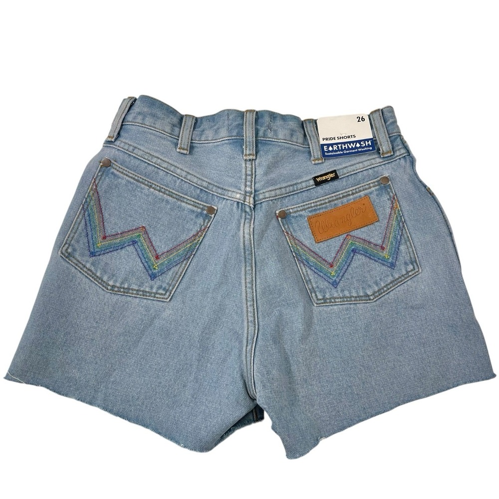 Wrangler Light Blue Denim Jean Shorts with Rainbow Stitching